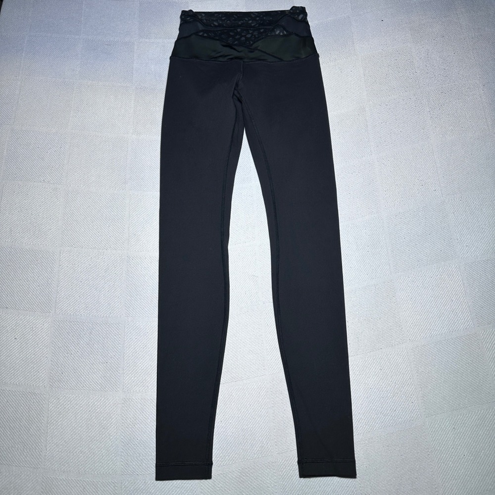 Lululemon Wunder Under Leggings Womens 6 Mesh Panel High Rise Activewear Black